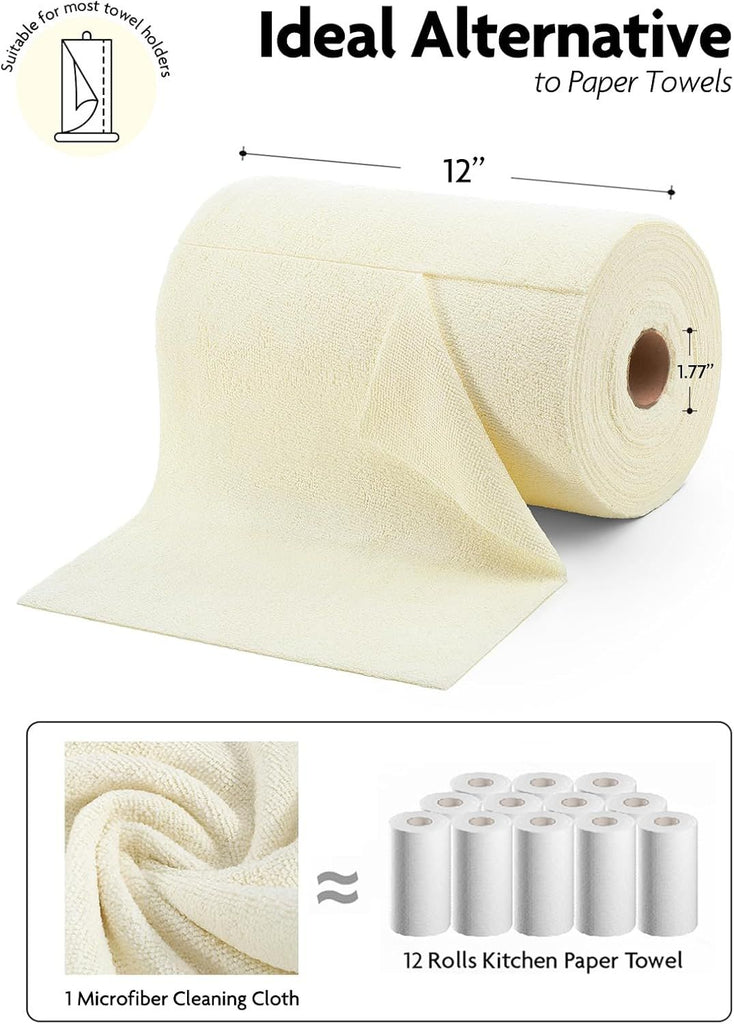 Microfiber Cleaning Cloth Roll -75 Pack, Tear Away Microfiber Towels, 12" x 12", Reusable, Washable, Scratch Free, Ultra Absorbent Dishcloth for All-Around Cleaning Supplies