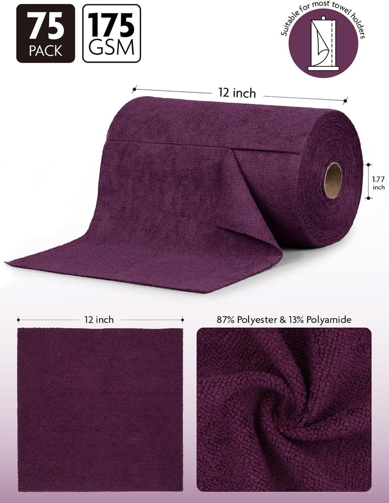 Microfiber Cleaning Cloth Roll -75 Pack, Tear Away Microfiber Towels, 12" x 12", Reusable, Washable, Scratch Free, Ultra Absorbent Dishcloth for All-Around Cleaning Supplies