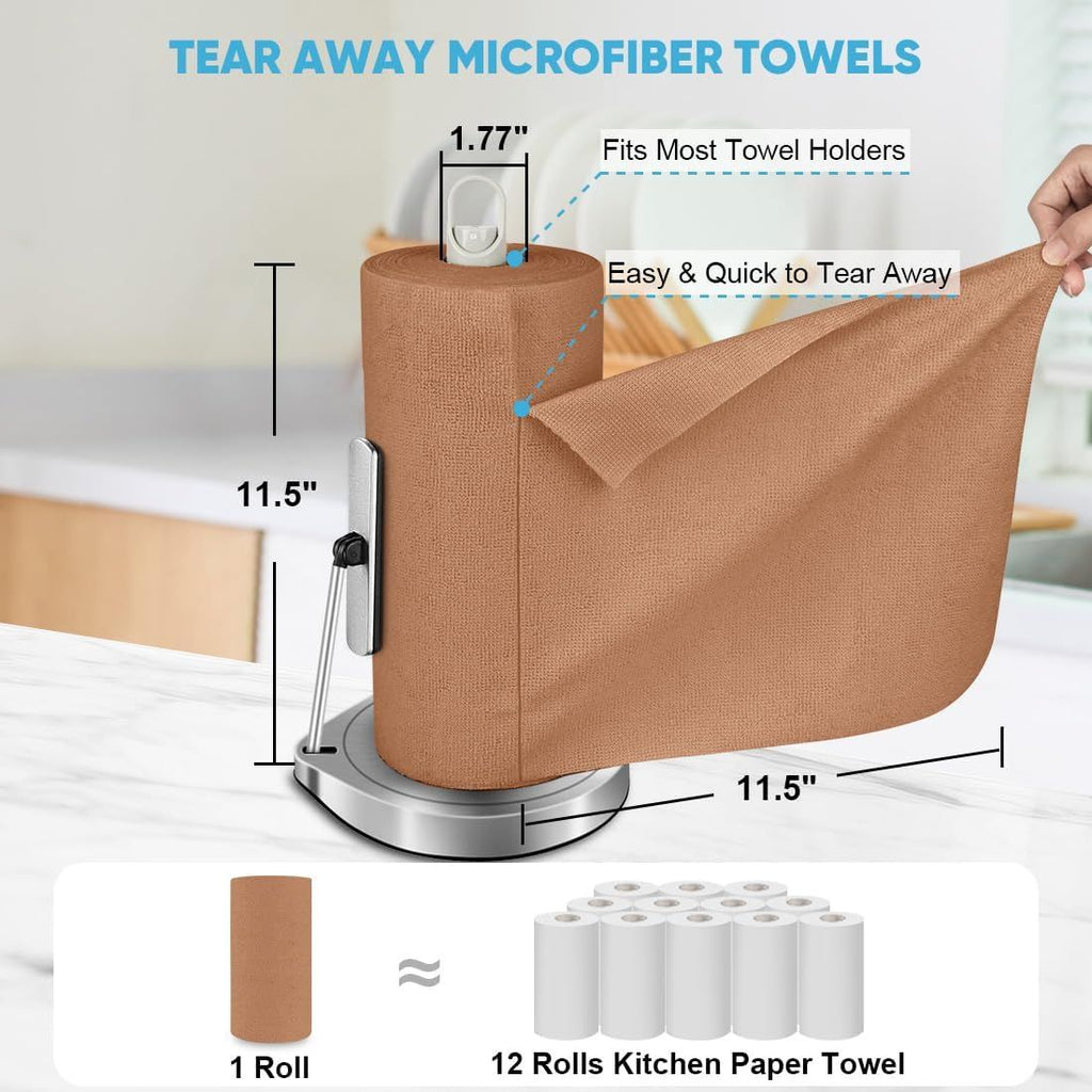 Microfiber Cleaning Cloth Roll, 50PK, Black Microfiber Towels for Cars, Reusable Paper Towels Tear Away Cloth, Shop Rags, Lint Free Cleaning Rags for House, Kitchen, Window, 11.5"×11.5"