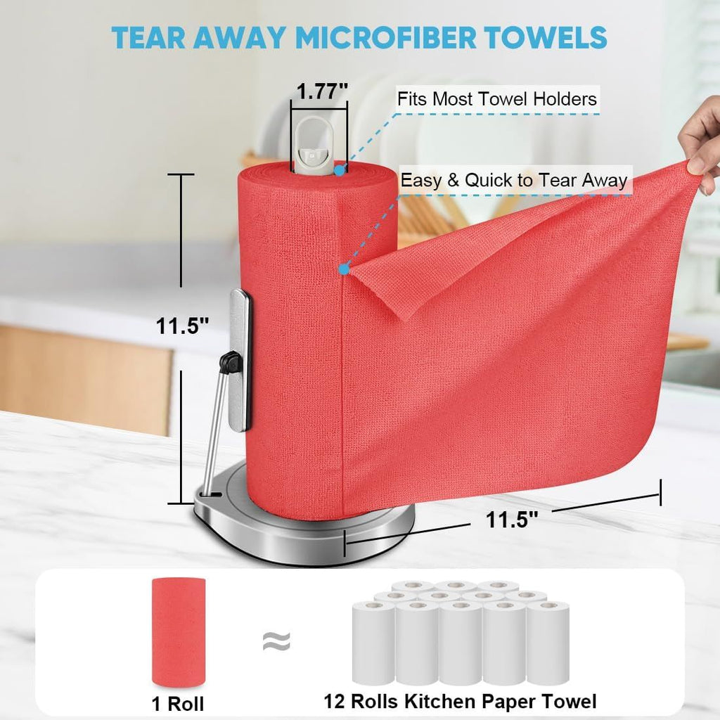 Microfiber Cleaning Cloth Roll, 50PK, Black Microfiber Towels for Cars, Reusable Paper Towels Tear Away Cloth, Shop Rags, Lint Free Cleaning Rags for House, Kitchen, Window, 11.5"×11.5"