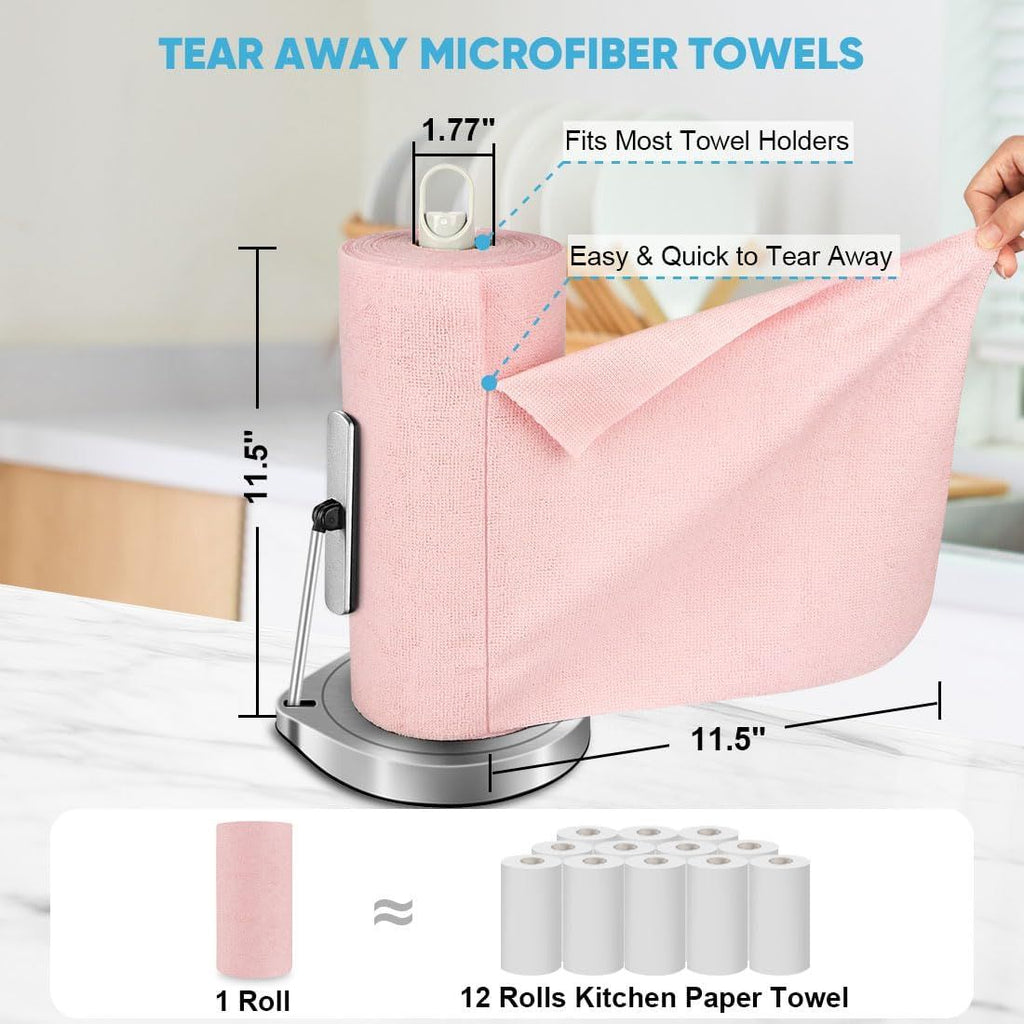 Microfiber Cleaning Cloth Roll, 50PK, Black Microfiber Towels for Cars, Reusable Paper Towels Tear Away Cloth, Shop Rags, Lint Free Cleaning Rags for House, Kitchen, Window, 11.5"×11.5"