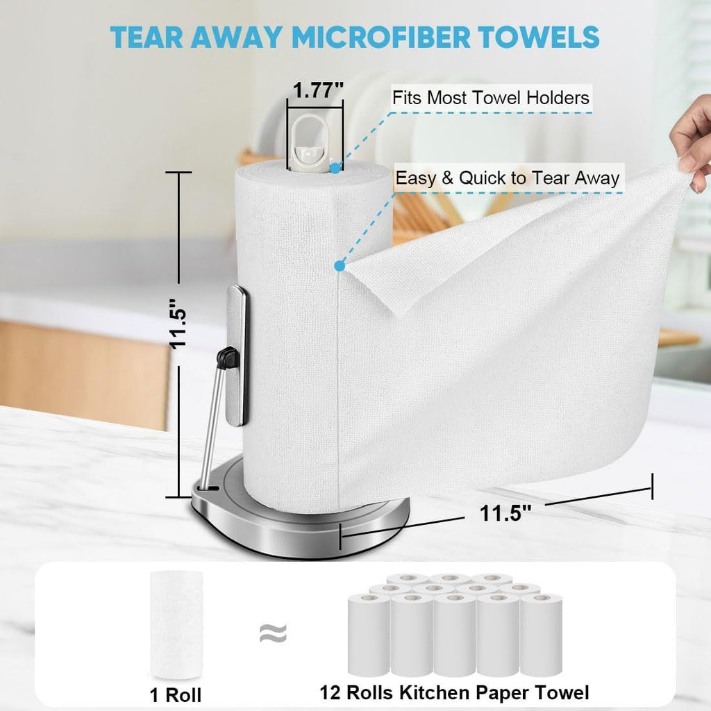 Microfiber Cleaning Cloth Roll, 50PK, Black Microfiber Towels for Cars, Reusable Paper Towels Tear Away Cloth, Shop Rags, Lint Free Cleaning Rags for House, Kitchen, Window, 11.5"×11.5"