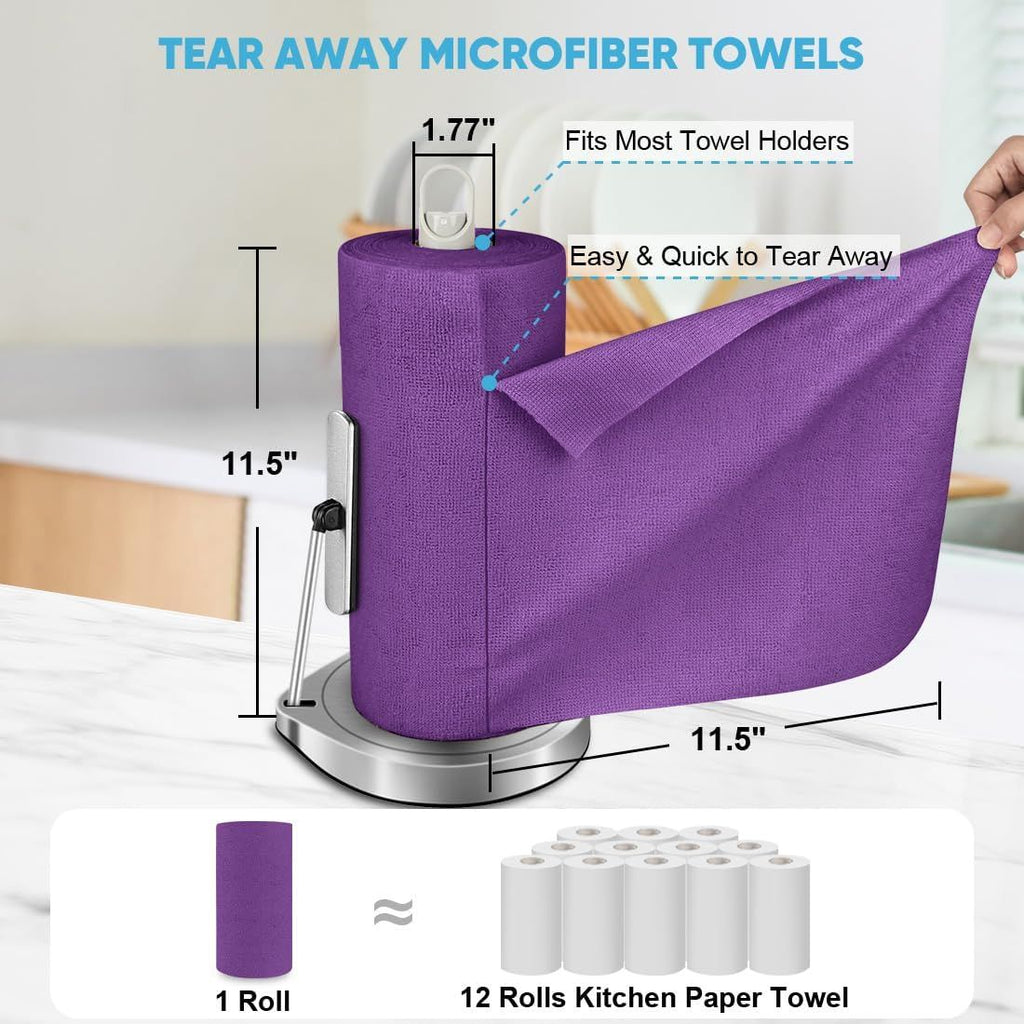 Microfiber Cleaning Cloth Roll, 50PK, Black Microfiber Towels for Cars, Reusable Paper Towels Tear Away Cloth, Shop Rags, Lint Free Cleaning Rags for House, Kitchen, Window, 11.5"×11.5"