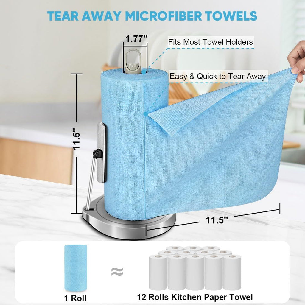 Microfiber Cleaning Cloth Roll, 50PK, Black Microfiber Towels for Cars, Reusable Paper Towels Tear Away Cloth, Shop Rags, Lint Free Cleaning Rags for House, Kitchen, Window, 11.5"×11.5"