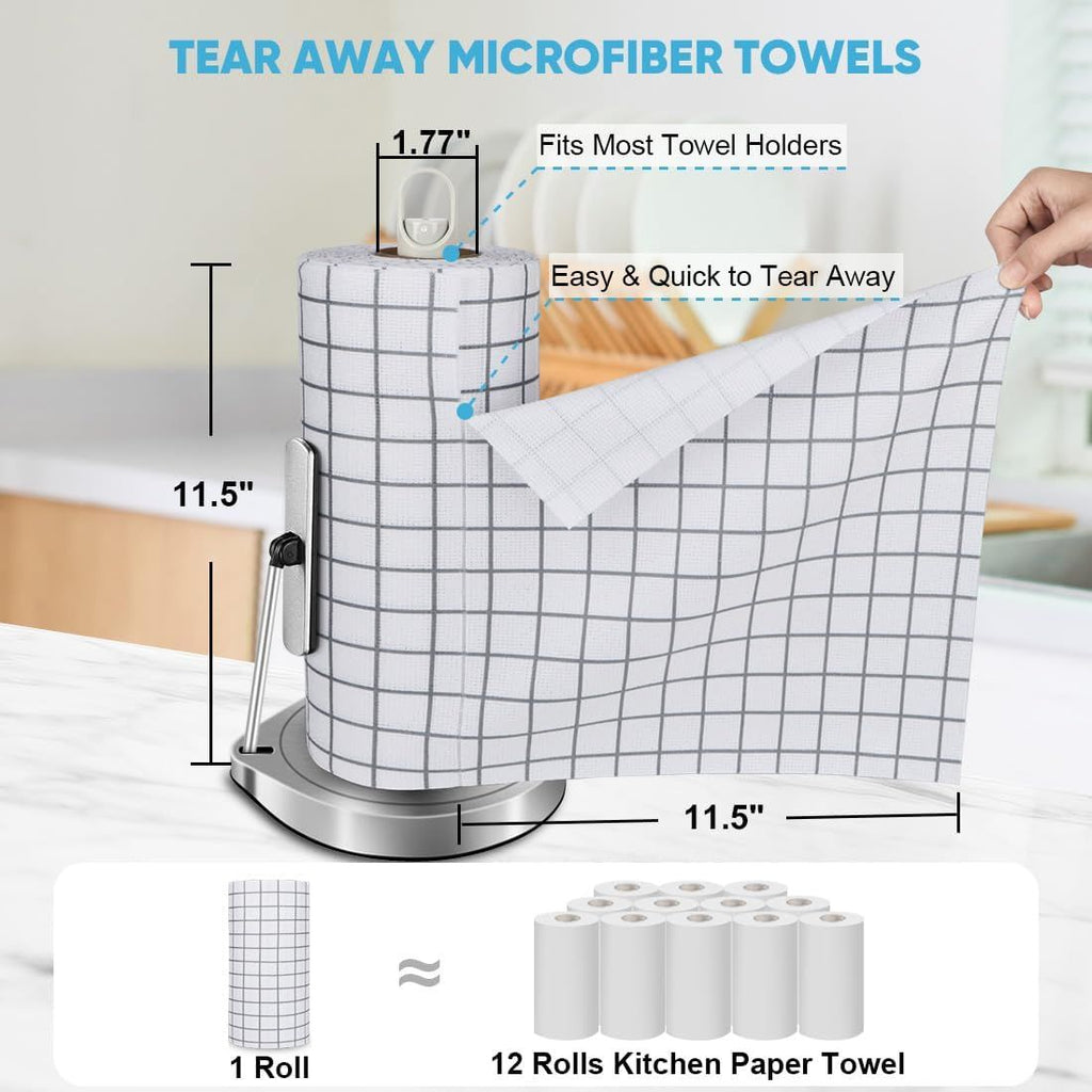 Microfiber Cleaning Cloth Roll, 50PK, Black Microfiber Towels for Cars, Reusable Paper Towels Tear Away Cloth, Shop Rags, Lint Free Cleaning Rags for House, Kitchen, Window, 11.5"×11.5"