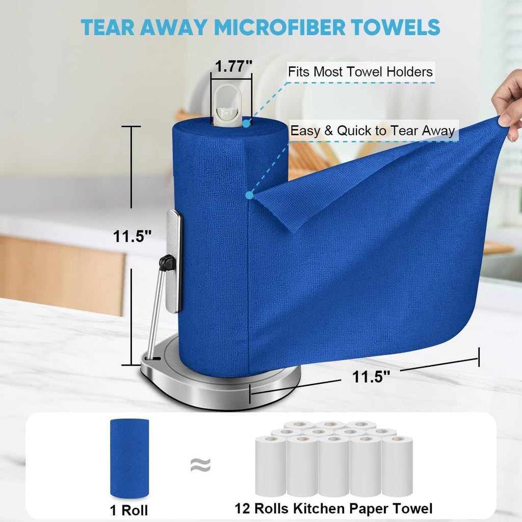 Microfiber Cleaning Cloth Roll, 50PK, Black Microfiber Towels for Cars, Reusable Paper Towels Tear Away Cloth, Shop Rags, Lint Free Cleaning Rags for House, Kitchen, Window, 11.5"×11.5"