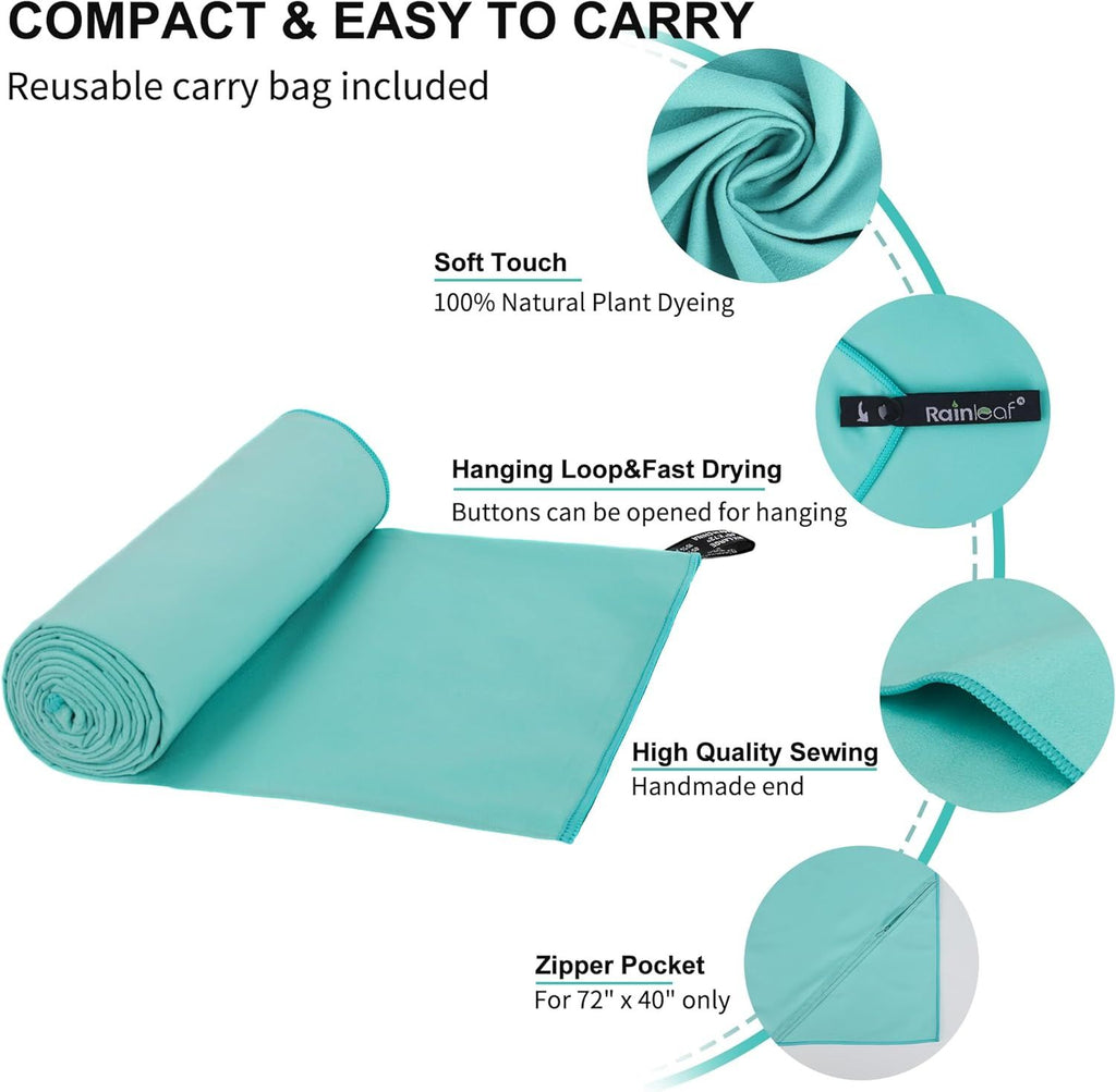 Microfiber Towel Perfect Travel & Gym & Camping Towel. Quick Dry - Super Absorbent - Ultra Compact - Lightweight. Suitable for Trip, Beach, Shower, Backpacking, Pool