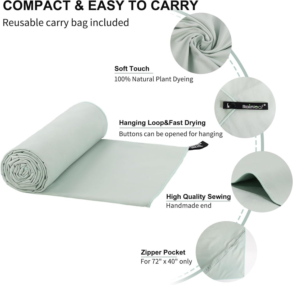 Microfiber Towel Perfect Travel & Gym & Camping Towel. Quick Dry - Super Absorbent - Ultra Compact - Lightweight. Suitable for Trip, Beach, Shower, Backpacking, Pool
