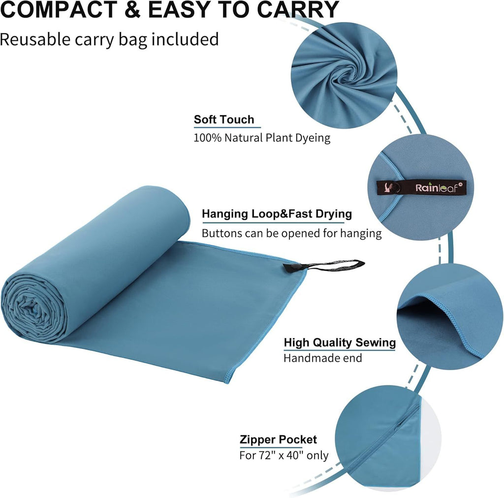 Microfiber Towel Perfect Travel & Gym & Camping Towel. Quick Dry - Super Absorbent - Ultra Compact - Lightweight. Suitable for Trip, Beach, Shower, Backpacking, Pool