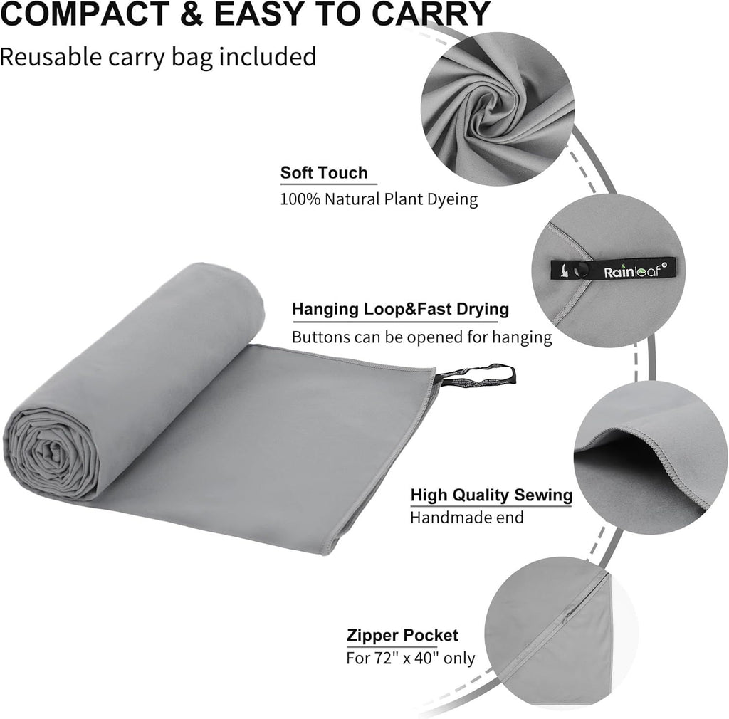Microfiber Towel Perfect Travel & Gym & Camping Towel. Quick Dry - Super Absorbent - Ultra Compact - Lightweight. Suitable for Trip, Beach, Shower, Backpacking, Pool