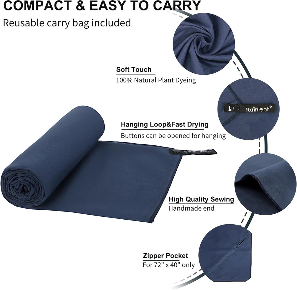 Microfiber Towel Perfect Travel & Gym & Camping Towel. Quick Dry - Super Absorbent - Ultra Compact - Lightweight. Suitable for Trip, Beach, Shower, Backpacking, Pool