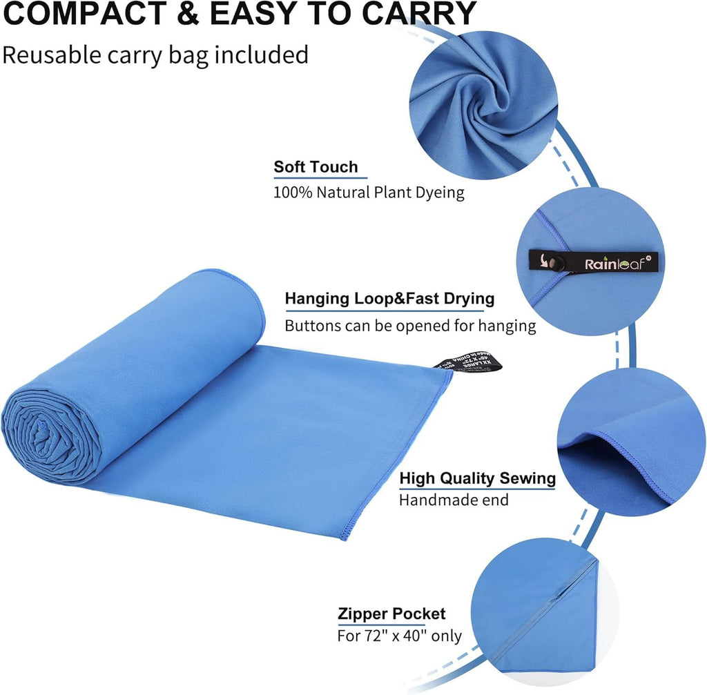 Microfiber Towel Perfect Travel & Gym & Camping Towel. Quick Dry - Super Absorbent - Ultra Compact - Lightweight. Suitable for Trip, Beach, Shower, Backpacking, Pool