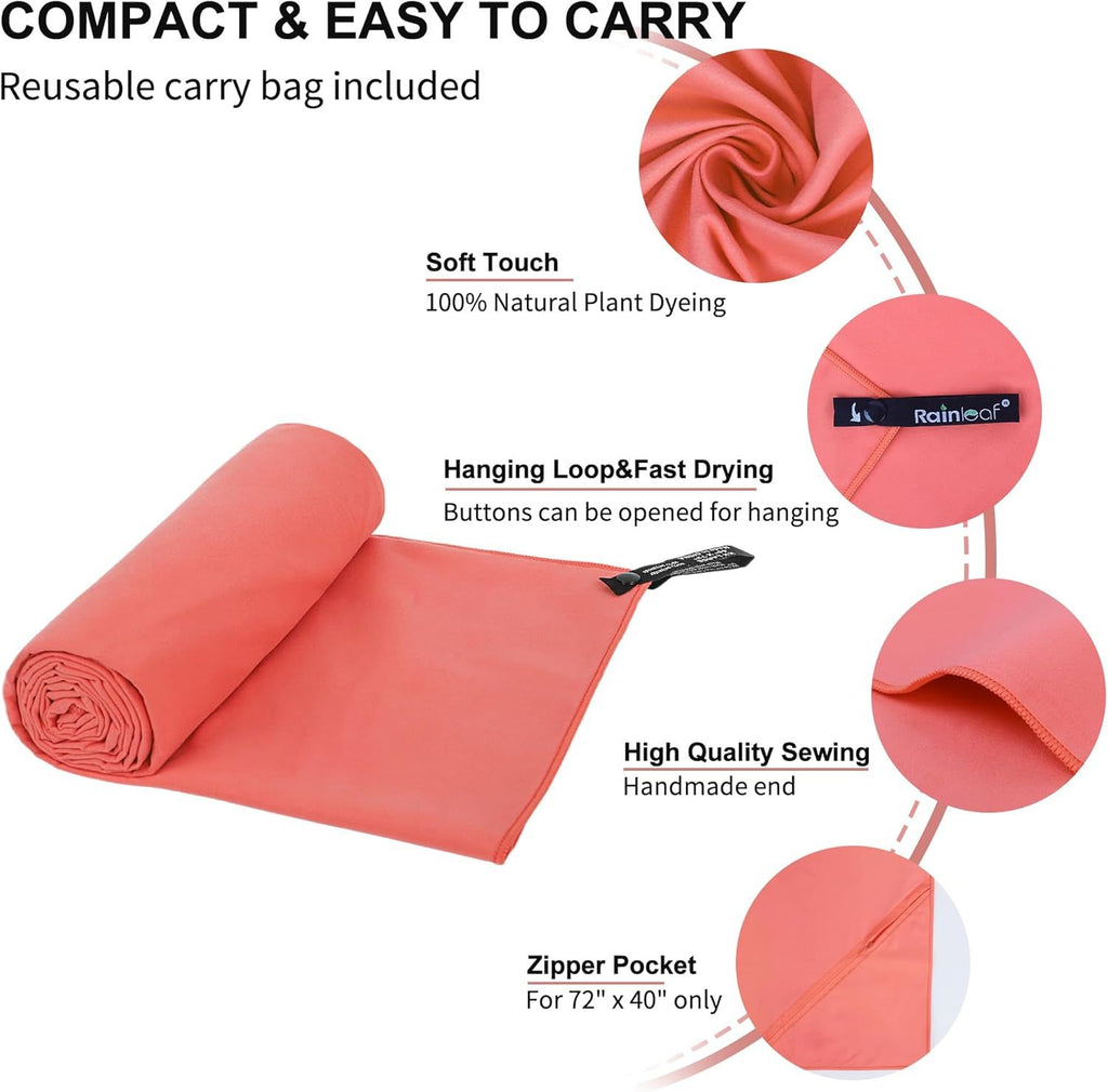 Microfiber Towel Perfect Travel & Gym & Camping Towel. Quick Dry - Super Absorbent - Ultra Compact - Lightweight. Suitable for Trip, Beach, Shower, Backpacking, Pool