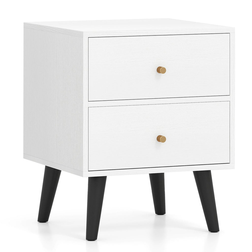 Mid Century Modern Bedside Table Nightstand with Golden Knobs and Raised Support Legs