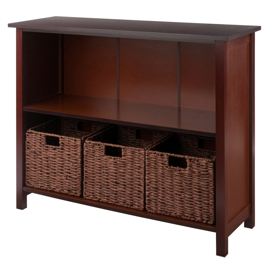 Milan 4-Pc Storage Shelf with 3 Foldable Woven Baskets; Walnut