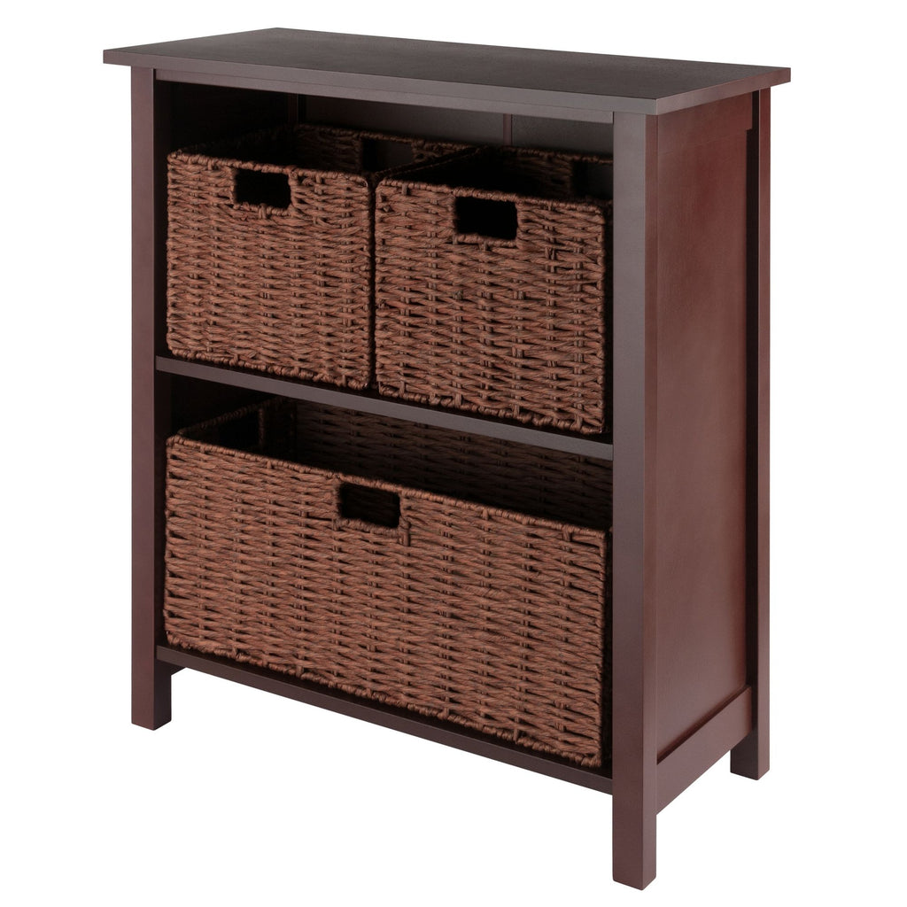 Milan 4-Pc Storage Shelf with 3 Foldable Woven Baskets; Walnut