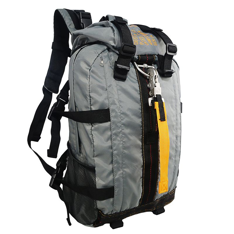 Military Parachute Backpack, Water-Resistant Nylon Rucksack with Metal Hook, MOLLE Webbing and Bottle Pockets for Hiking, Travel and Daily Carry