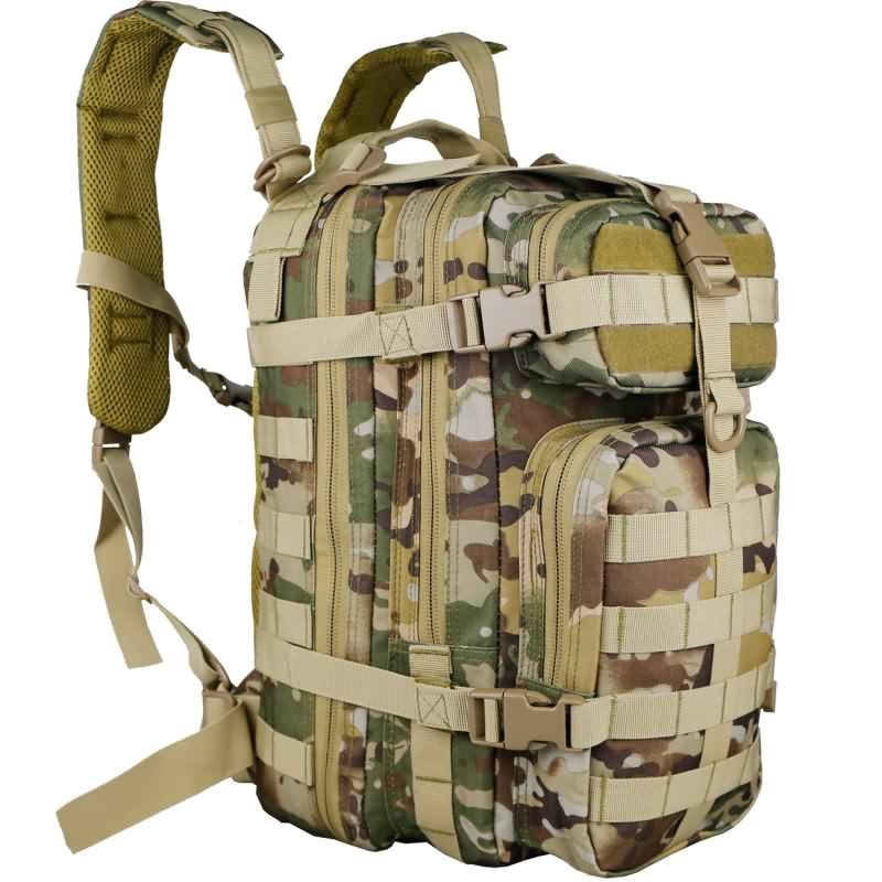 Military Tactical Backpack, MOLLE Assault Pack with Multiple Compartments, Water-Resistant Daypack for Hiking, Camping and Travel, Camo