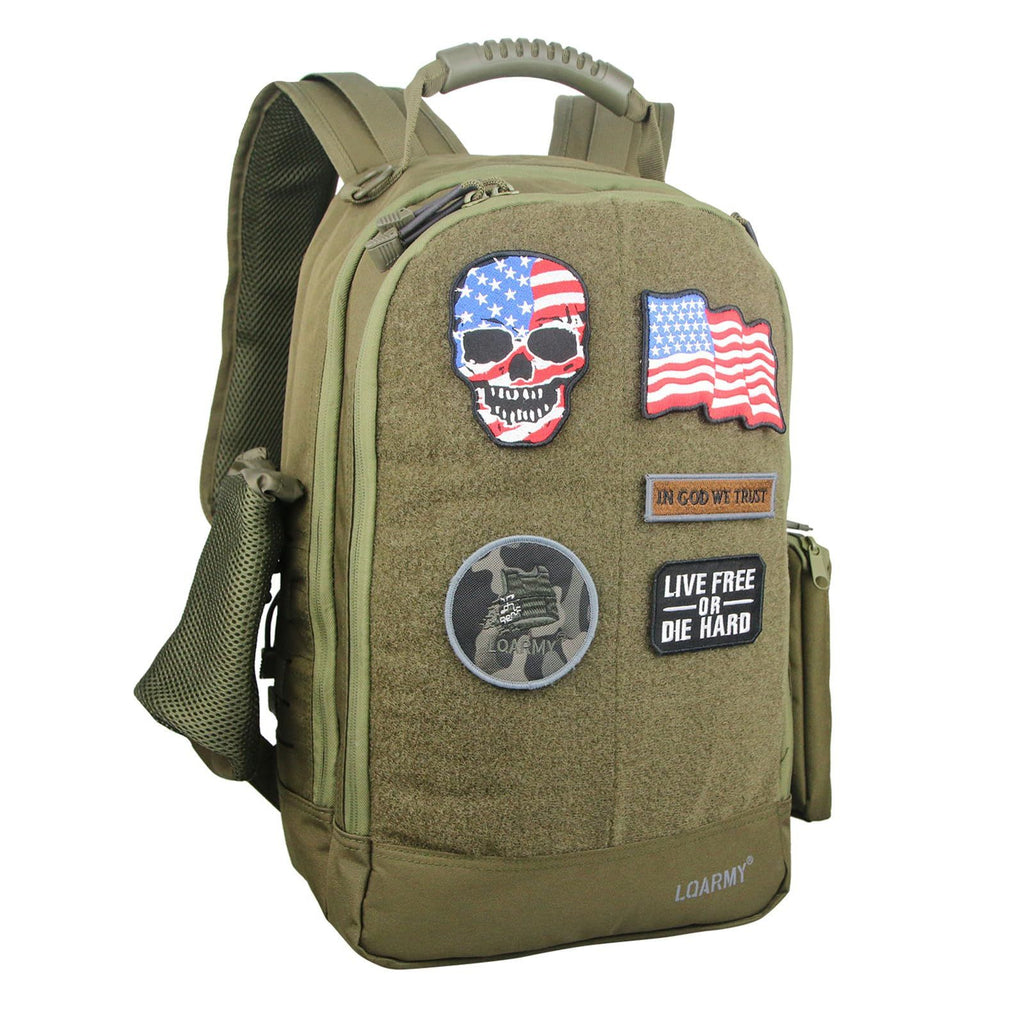 Military Tactical Backpack Work Bag with Five Patches Including 1 US Flags for Outdoor