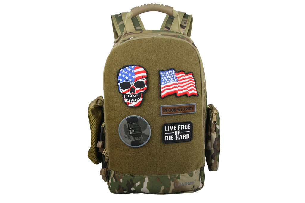 Military Tactical Backpack Work Bag with Five Patches Including 1 US Flags for Outdoor