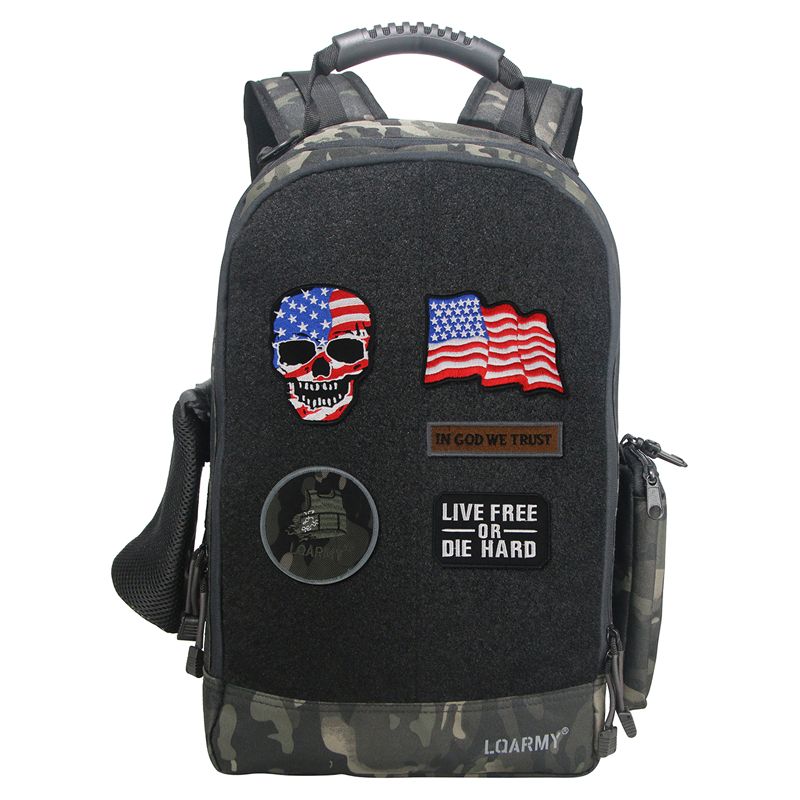 Military Tactical Backpack Work Bag with Five Patches Including 1 US Flags for Outdoor