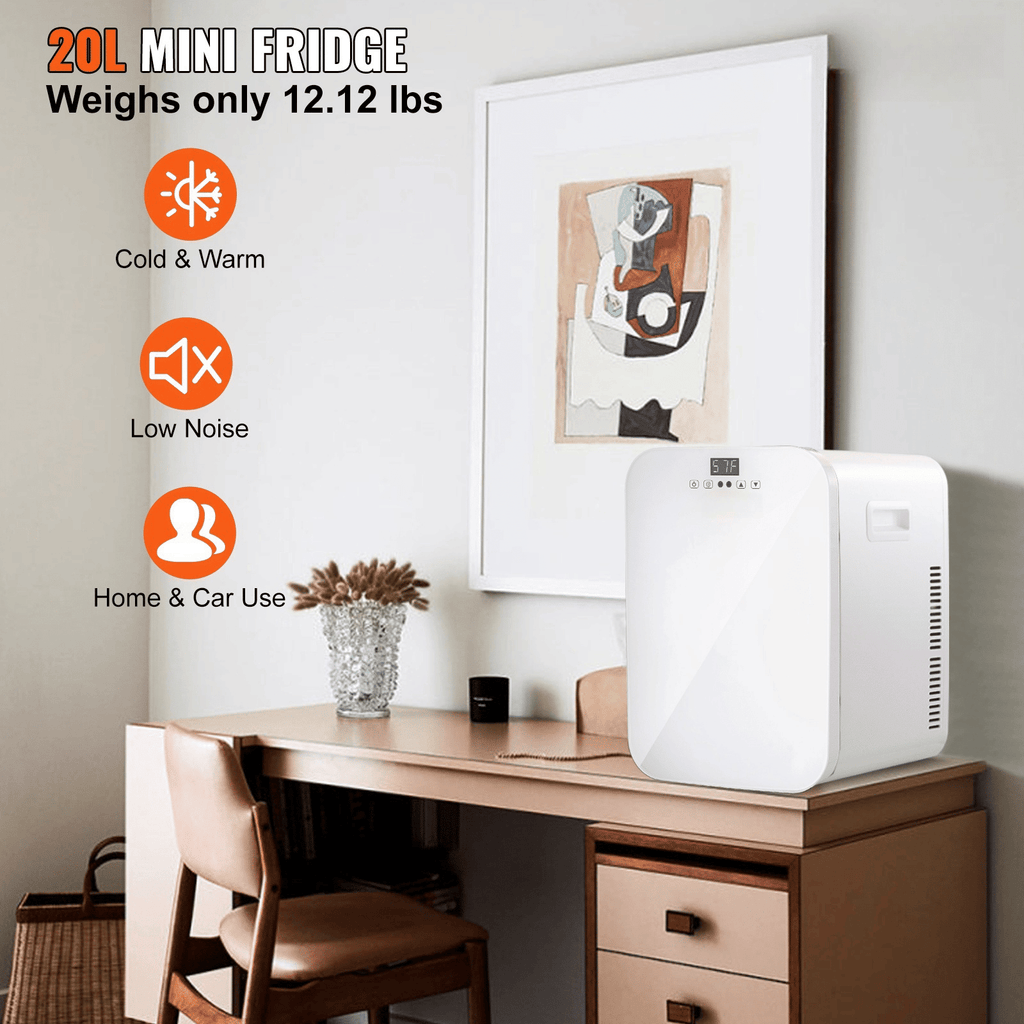 Mini Fridge, 20L Skincare Fridges With Temper Control Touch Screen, Portable Small Beverage Refrigerator For Bedroom Office Car Dorm, AC DC Cool Warmer For Cosmetic Drink Milk, White