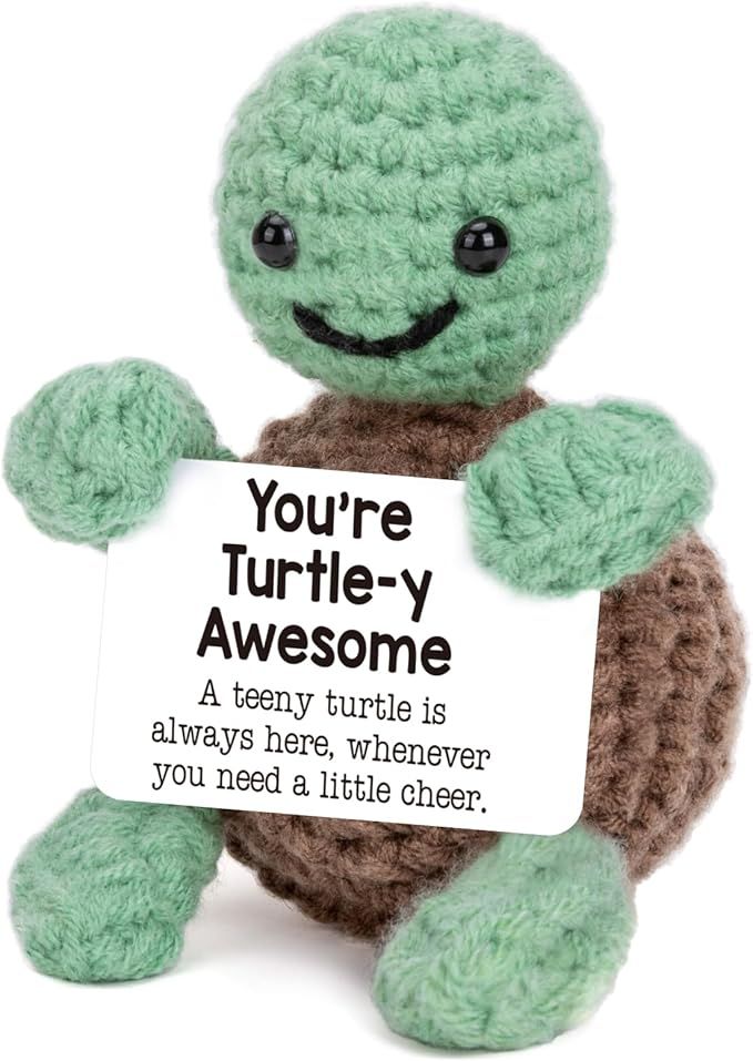 Mini Funny Turtle Christmas Birthday Gifts for Women Men Grandkids, Stocking Stuffers for Teen, Inspirational Small Animals Cute Stuff Things, Handmade Emotional Positive Crochet Turtle Decorations