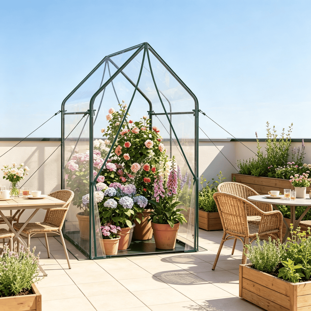 Mini Greenhouse Metal Frame with Waterproof Bottom Mat And Wind Ropes for Plant Protection Outdoor Gardening Equipment
