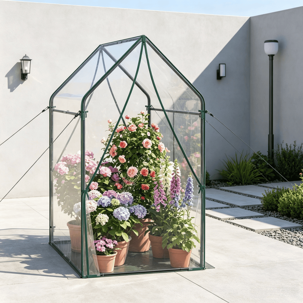 Mini Greenhouse Metal Frame with Waterproof Bottom Mat And Wind Ropes for Plant Protection Outdoor Gardening Equipment