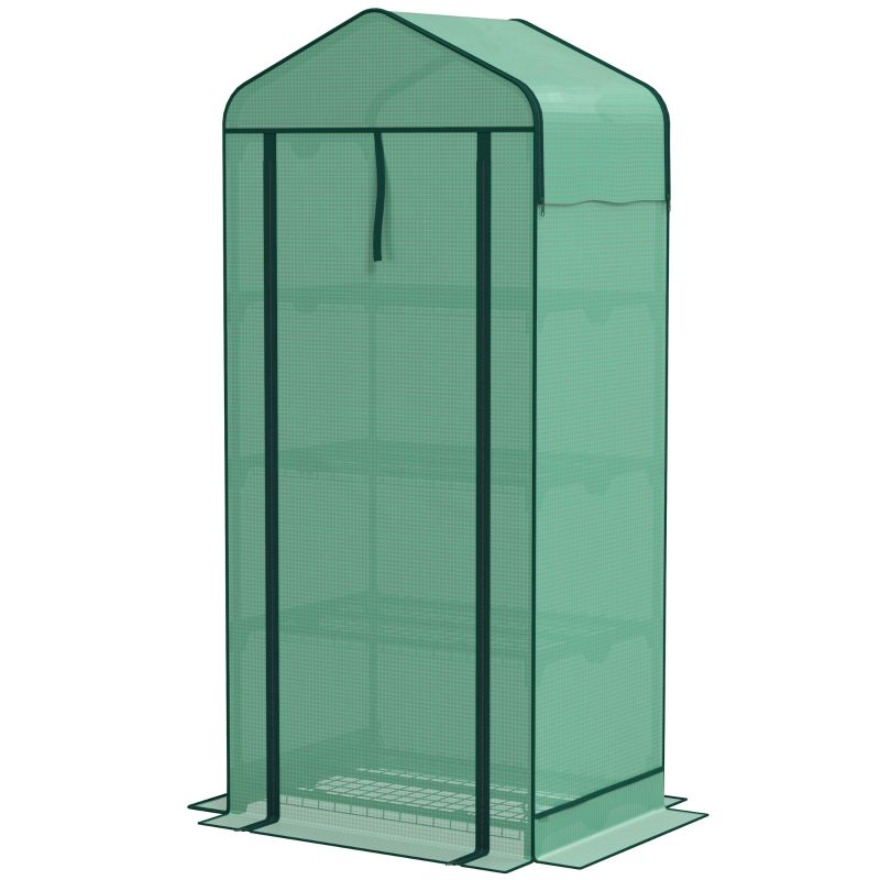 Mini Greenhouse with Screen Roof, 4 Tier Portable Small Greenhouse with High Strength PE Cover, Green
