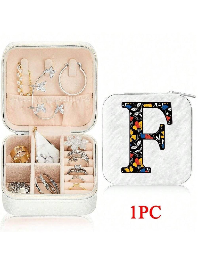 Mini Jewelry Box with Monogram Letter Design, Compact Travel Jewelry Organizer for Women Girls, Lightweight Zippered Storage Case