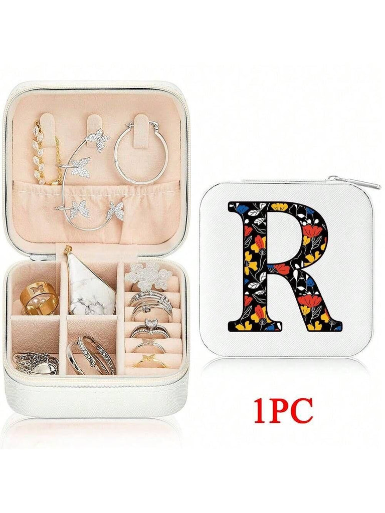 Mini Jewelry Box with Monogram Letter Design, Compact Travel Jewelry Organizer for Women Girls, Lightweight Zippered Storage Case