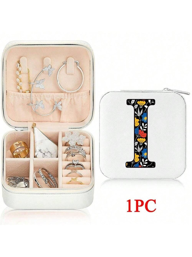 Mini Jewelry Box with Monogram Letter Design, Compact Travel Jewelry Organizer for Women Girls, Lightweight Zippered Storage Case