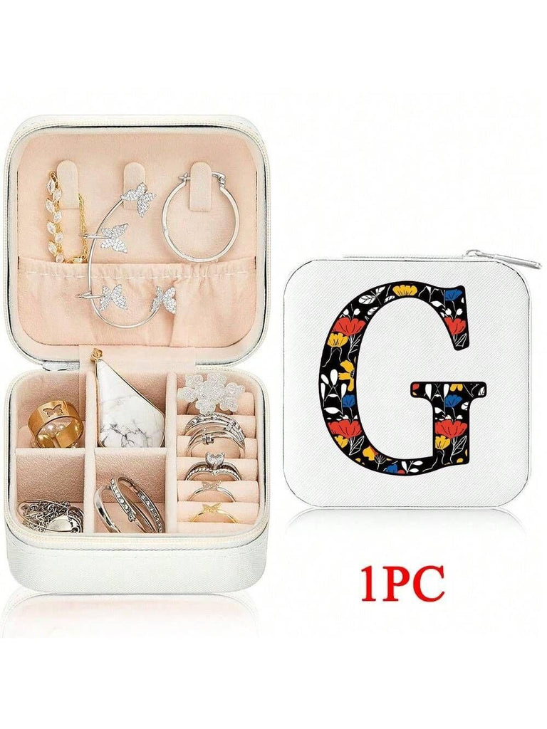 Mini Jewelry Box with Monogram Letter Design, Compact Travel Jewelry Organizer for Women Girls, Lightweight Zippered Storage Case