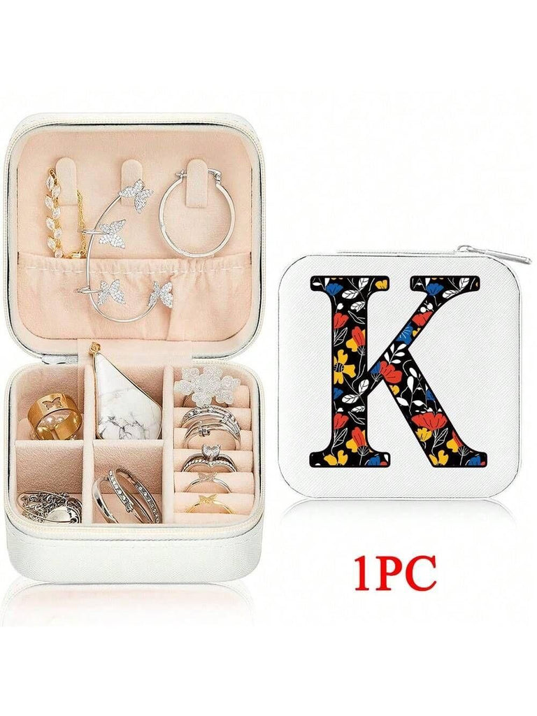 Mini Jewelry Box with Monogram Letter Design, Compact Travel Jewelry Organizer for Women Girls, Lightweight Zippered Storage Case
