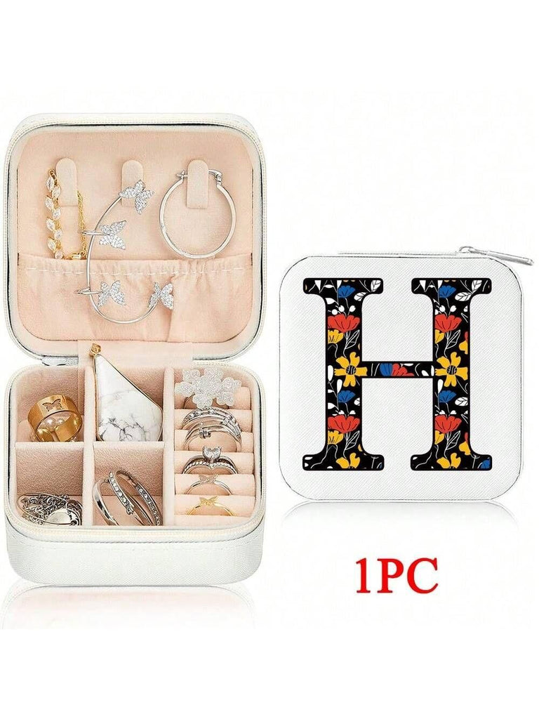 Mini Jewelry Box with Monogram Letter Design, Compact Travel Jewelry Organizer for Women Girls, Lightweight Zippered Storage Case
