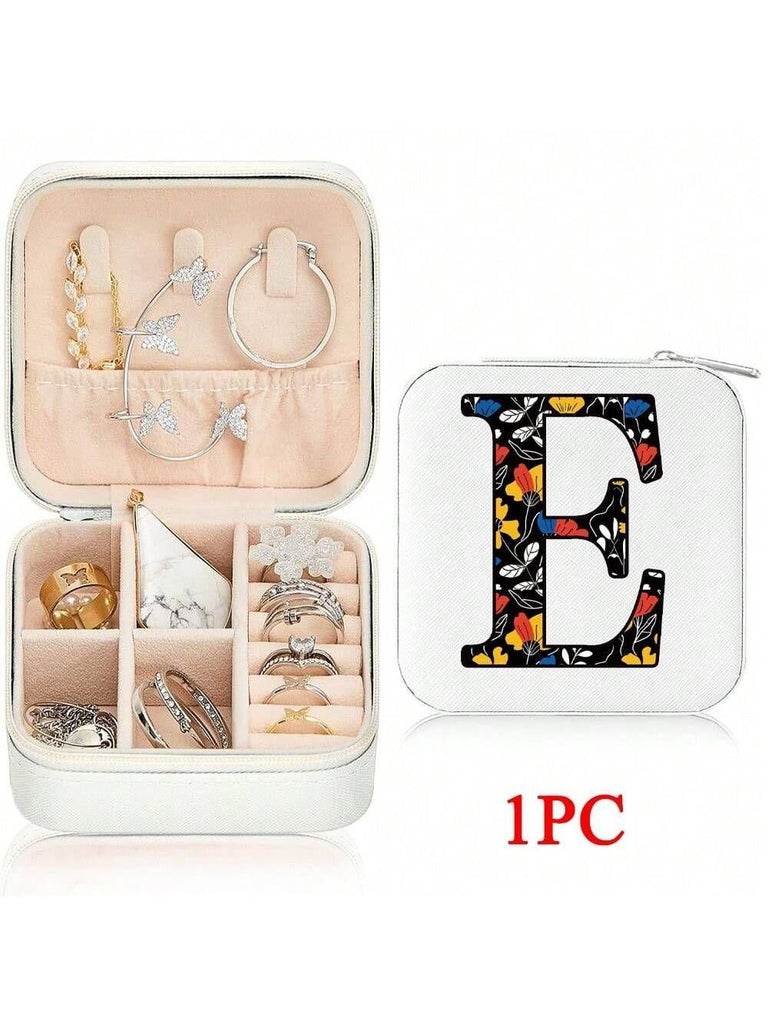 Mini Jewelry Box with Monogram Letter Design, Compact Travel Jewelry Organizer for Women Girls, Lightweight Zippered Storage Case