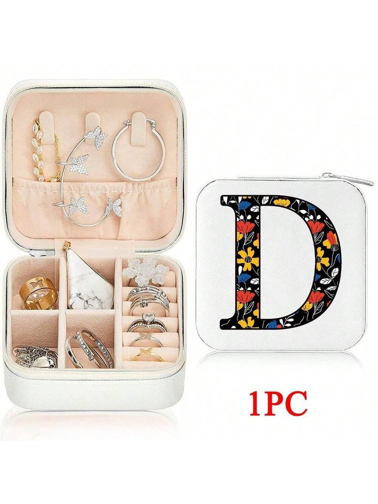 Mini Jewelry Box with Monogram Letter Design, Compact Travel Jewelry Organizer for Women Girls, Lightweight Zippered Storage Case