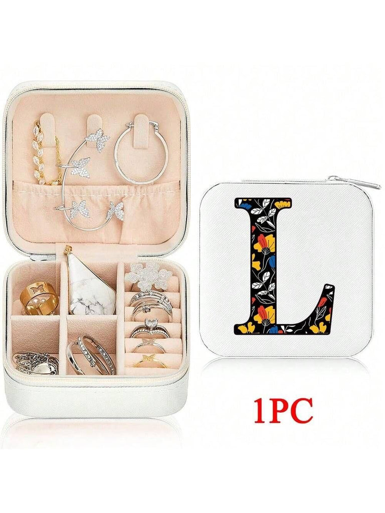 Mini Jewelry Box with Monogram Letter Design, Compact Travel Jewelry Organizer for Women Girls, Lightweight Zippered Storage Case