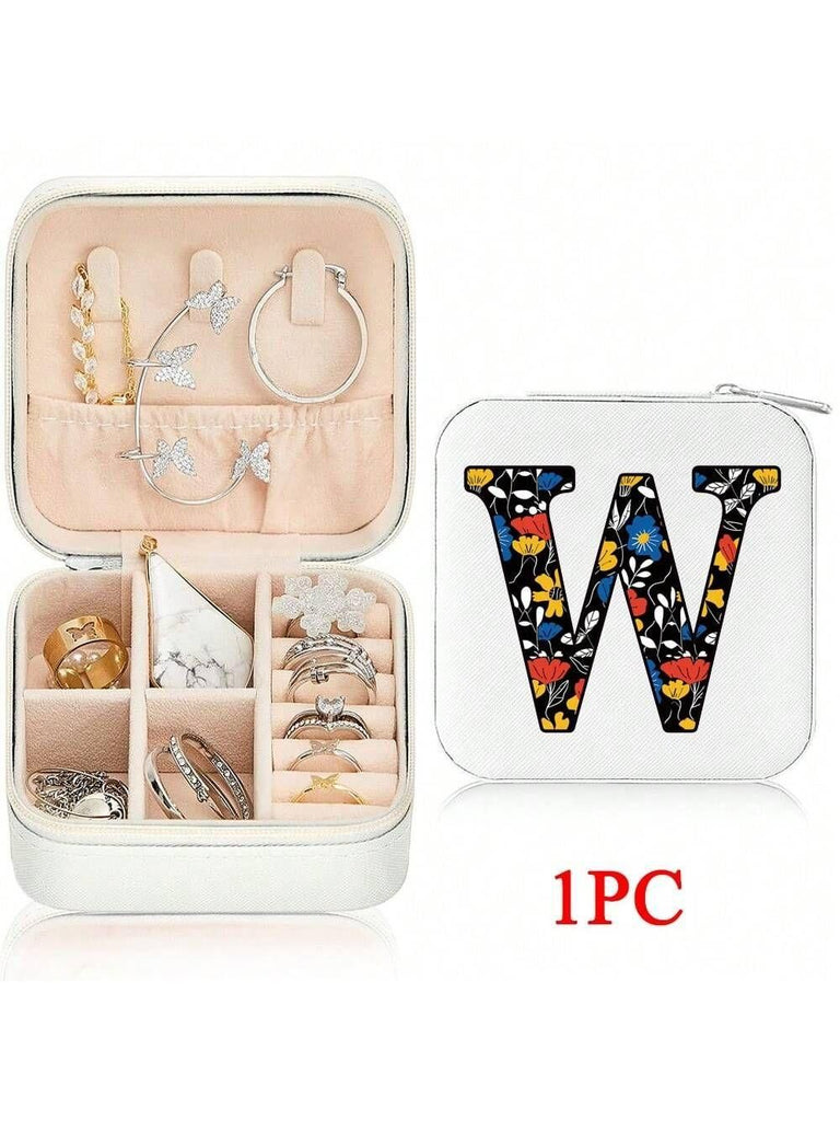 Mini Jewelry Box with Monogram Letter Design, Compact Travel Jewelry Organizer for Women Girls, Lightweight Zippered Storage Case