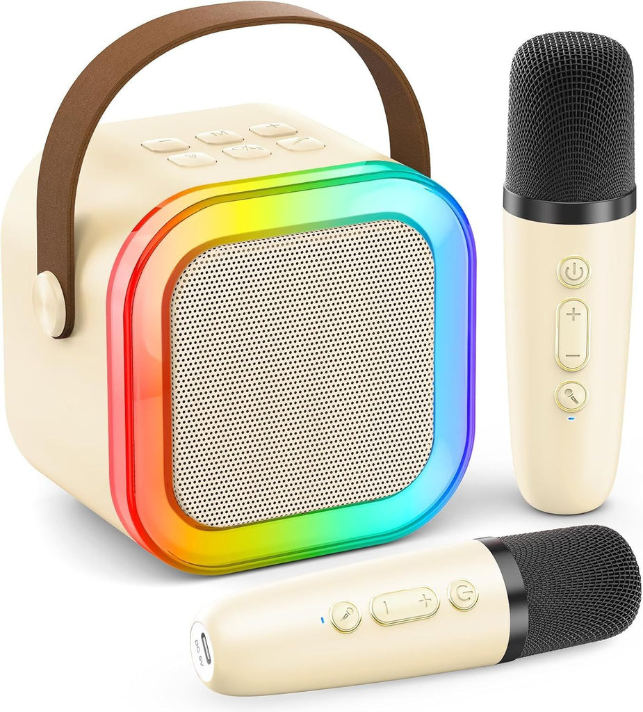 Mini Karaoke Machine for Kids Adults, 2026 TOP Birthday Gifts for Girls Boys 3,4,5,6,7,8+Year Old Toddler Toys, Portable Bluetooth Speaker with 2 Wireless Karaoke Microphones Player