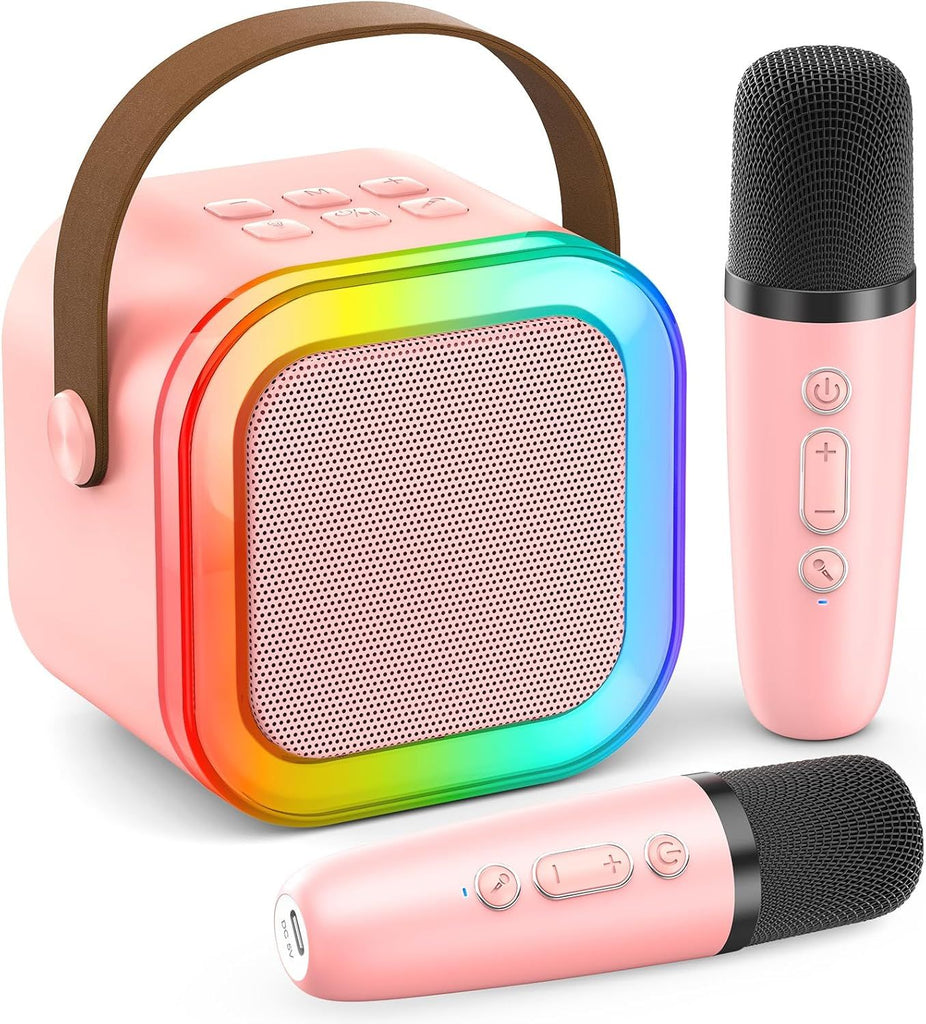 Mini Karaoke Machine for Kids Adults, 2026 TOP Birthday Gifts for Girls Boys 3,4,5,6,7,8+Year Old Toddler Toys, Portable Bluetooth Speaker with 2 Wireless Karaoke Microphones Player
