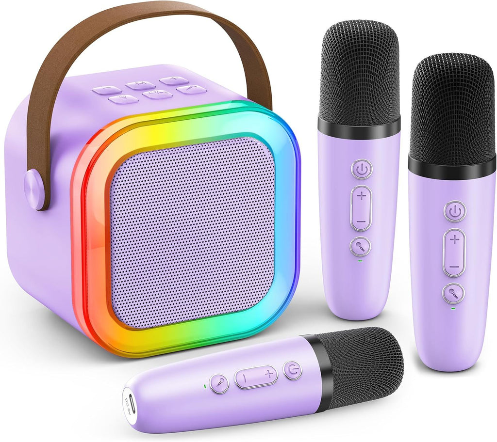 Mini Karaoke Machine for Kids Adults, 2026 TOP Birthday Gifts for Girls Boys 3,4,5,6,7,8+Year Old Toddler Toys, Portable Bluetooth Speaker with 2 Wireless Karaoke Microphones Player