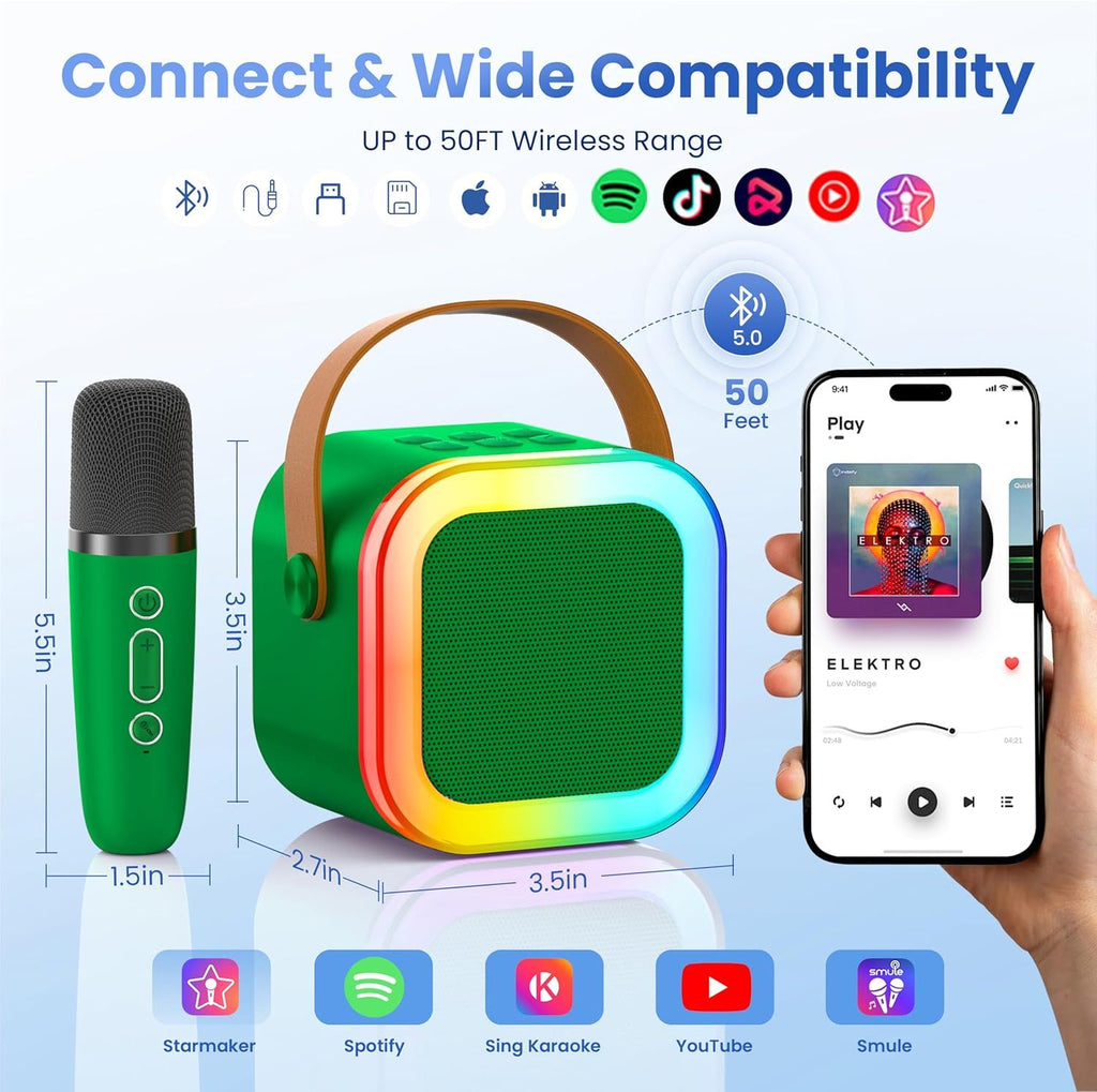 Mini Karaoke Machine for Kids Adults, 2026 TOP Birthday Gifts for Girls Boys 3,4,5,6,7,8+Year Old Toddler Toys, Portable Bluetooth Speaker with 2 Wireless Karaoke Microphones Player