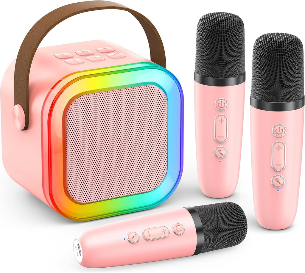 Mini Karaoke Machine for Kids Adults, 2026 TOP Birthday Gifts for Girls Boys 3,4,5,6,7,8+Year Old Toddler Toys, Portable Bluetooth Speaker with 2 Wireless Karaoke Microphones Player