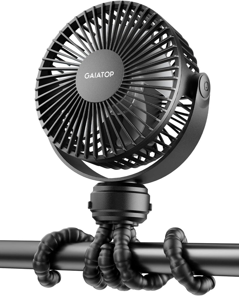Mini Portable Stroller Fan, Battery Operated Small Clip on, Detachable 3 Speed Rechargeable, 360° Rotate Flexible Tripod Better Cooling for Car Seat Crib Treadmill