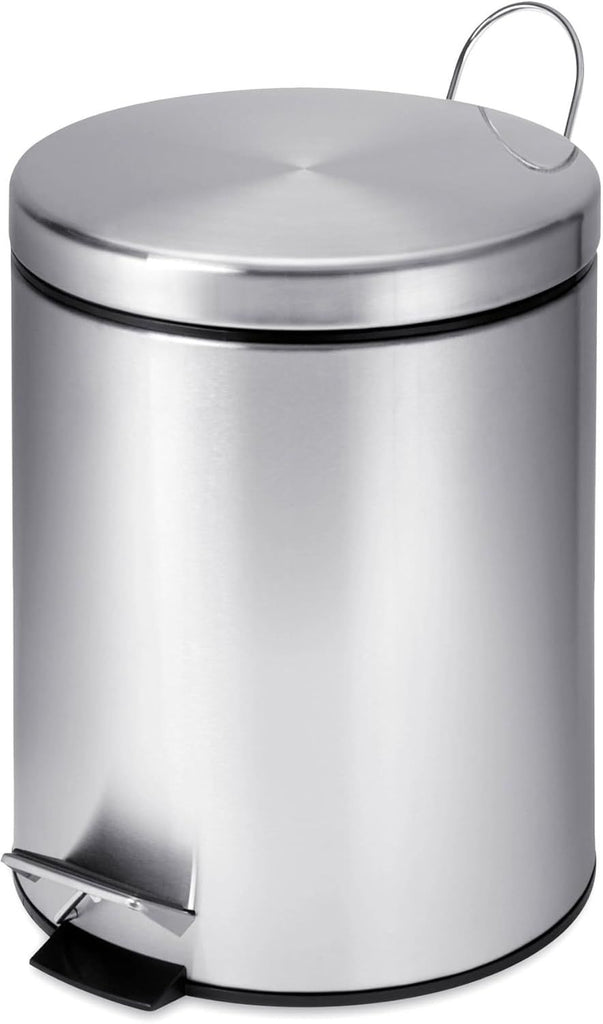 Mini Stainless Steel Trash Can with Lid and Foot Pedal, 1.3 Gallon Small Garbage Bin for Bathroom or Office, Silver
