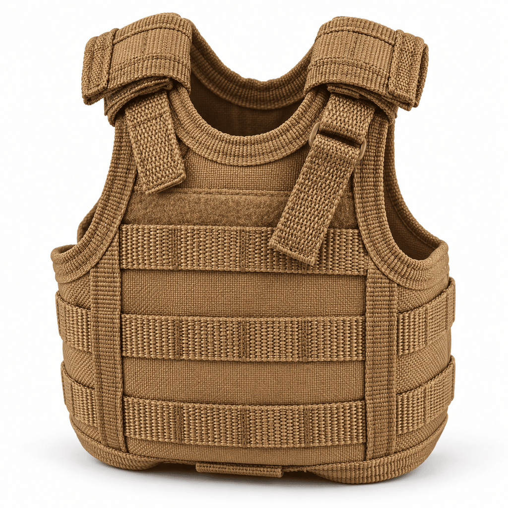 Mini Tactical Vest Can Cooler Sleeve, Adjustable Beverage Holder Cover with Utility Webbing and Mesh Panels, Novelty Drink Accessory for Camping, Parties and Gifts