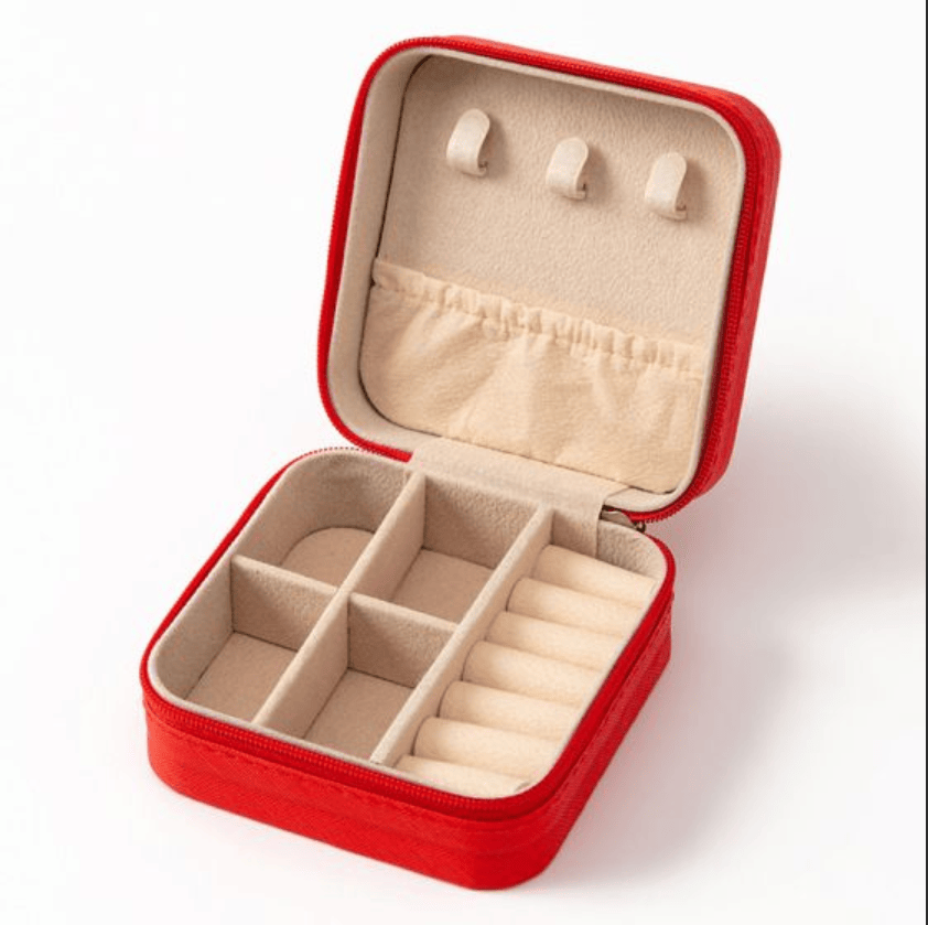 Mini Travel Jewelry Box, Portable PU Leather Zipper Jewellery Organizer Case for Rings Earrings Necklaces