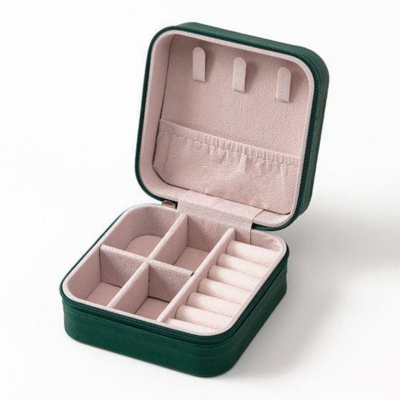 Mini Travel Jewelry Box, Portable PU Leather Zipper Jewellery Organizer Case for Rings Earrings Necklaces
